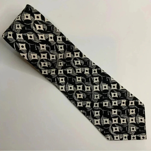 2/$30 CRICKETEER Black/Cream Abstract Silk Tie Eclectic Grandpa Style - Picture 11 of 12